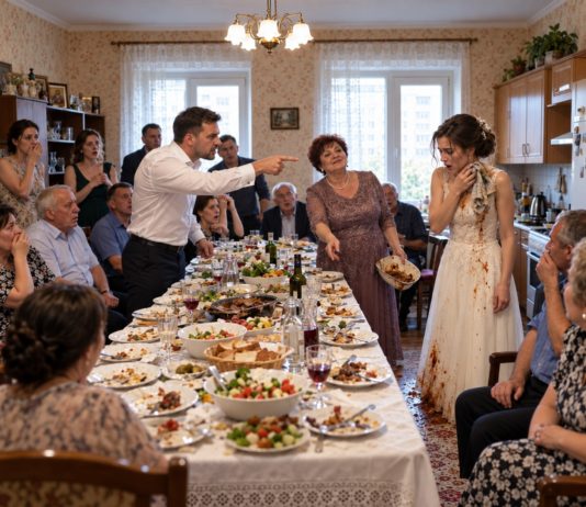 Samo nekoliko sati nakon našeg vjenčanja, moj suprug bacio mi je prljavu kuhinjsku krpu u lice pred cijelom svojom obitelji i naredio mi da kleknem i očistim umak koji je njegova majka namjerno prolila. Bio je uvjeren da ga, sada kada sam postala njegova supruga, nikada neću napustiti i da ću brzo naučiti obiteljska „pravila”. Ali nije imao pojma što ću učiniti samo nekoliko minuta kasnije… Samo nekoliko sati nakon našeg vjenčanja, moj suprug bacio mi je prljavu kuhinjsku krpu u lice pred cijelom svojom obitelji i naredio mi da kleknem i očistim umak koji je njegova majka namjerno prolila. Bio je uvjeren da ga, sada kada sam postala njegova supruga, nikada neću napustiti i da ću brzo naučiti obiteljska „pravila”. Ali nije imao pojma što ću učiniti samo nekoliko minuta kasnije… - featured image